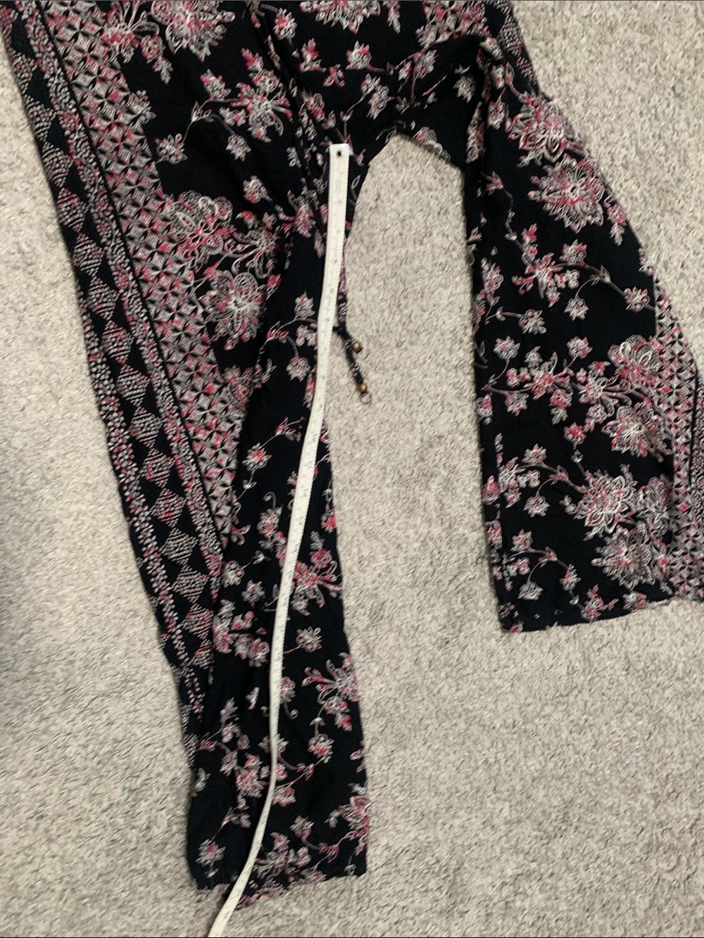 Angie Black Pink Boho Floral Wide-Leg High Rise Pants - Picture 7 of 7